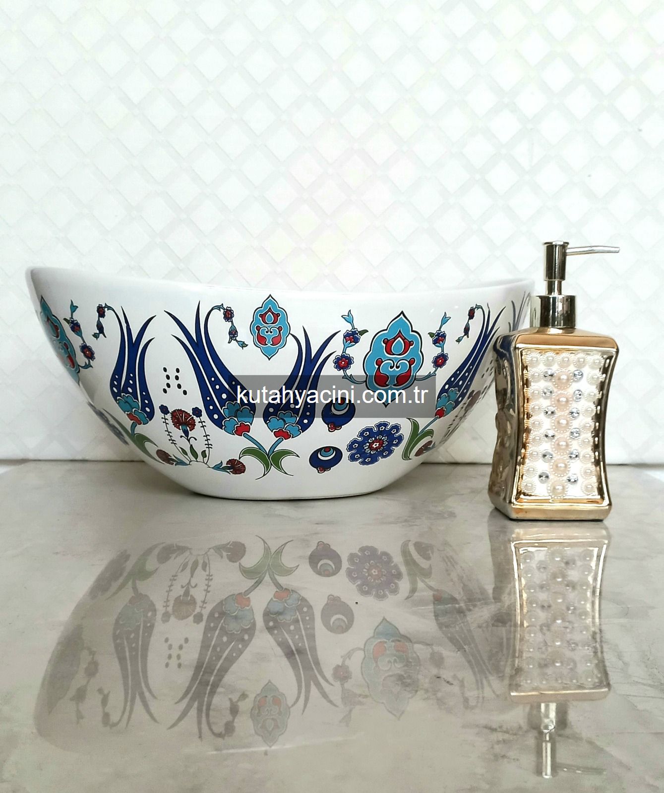 Porselen El Dekor Çinili Lavabo 40 x 32 x18 x11 cm-1 (2)